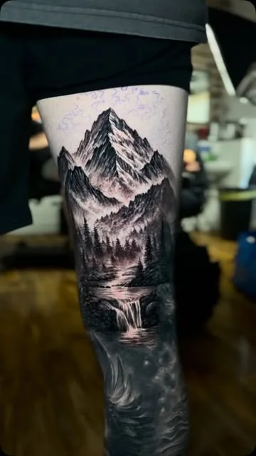 Still Water, lower leg, black and grey realism