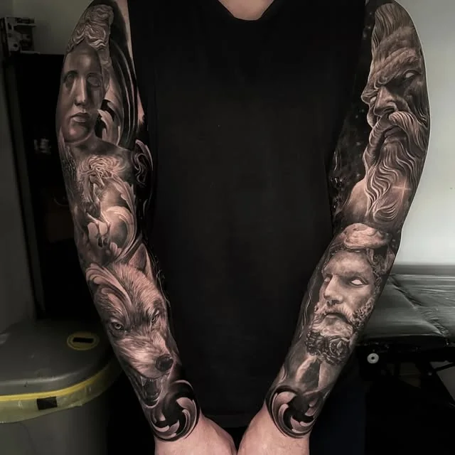 Marble, matching sleeves, black and grey realism